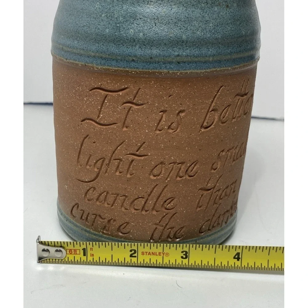 Handmade Stoneware Quote Jar Candle Storm Design Made in USA 6.5x4 Stamped
